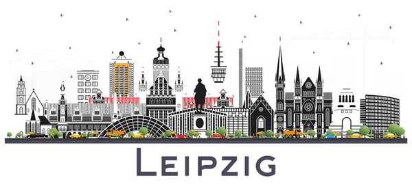 Skyline Van Leipzig Duitsland Stad Met Grijs Gebouwen Geïsoleerd Wit — Stockvector