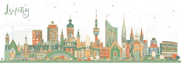 Πόλη Λειψία Της Γερμανίας Στον Ορίζοντα Χρώμα Κτίρια Εικονογράφηση Διάνυσμα — Διανυσματικό Αρχείο