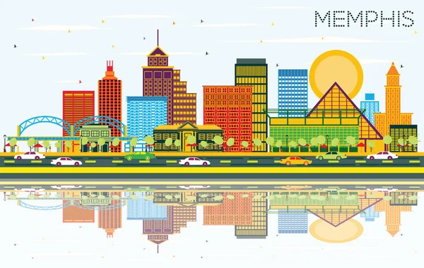 色の建物 青空の反射とテネシー州メンフィス スカイライン ベクトルの図 ビジネス旅行や歴史的建造物を観光概念です ランドマークとメンフィス アメリカ都市の景観 — ストックベクタ