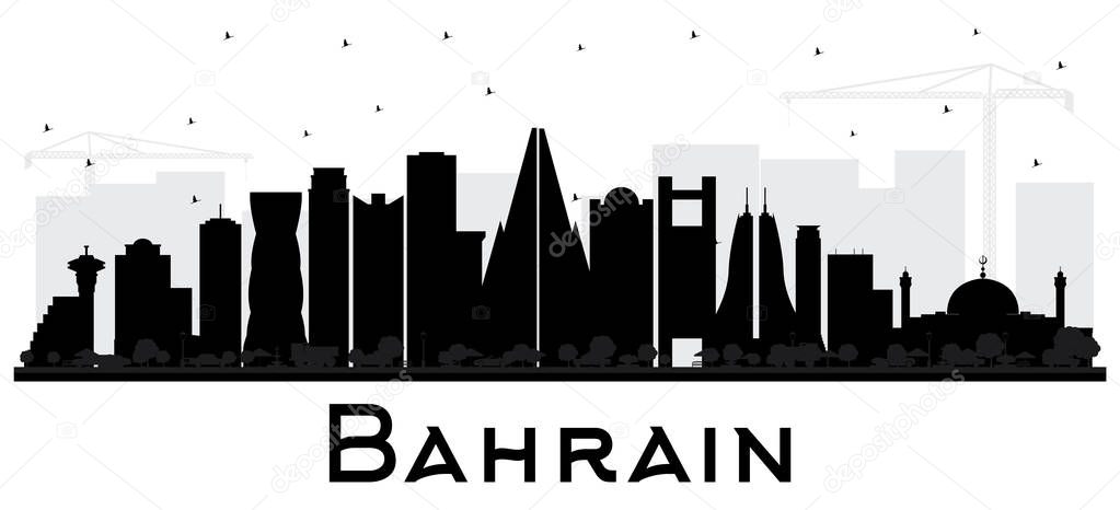 Bahrain City Skyline Silhouette with Black Buildings Isolated on White. Vector Illustration. Business Travel and Tourism Concept with Modern Architecture. Bahrain Cityscape with Landmarks.