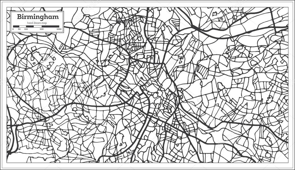 Birmingham UK City Map in Retro Style. Outline Map. Vector Illustration.