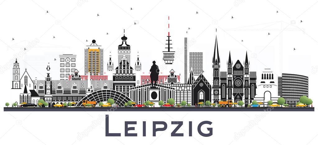 Leipzig Germany City Skyline with Gray Buildings Isolated on White. Vector Illustration. Business Travel and Tourism Concept with Historic Architecture. Leipzig Cityscape with Landmarks.
