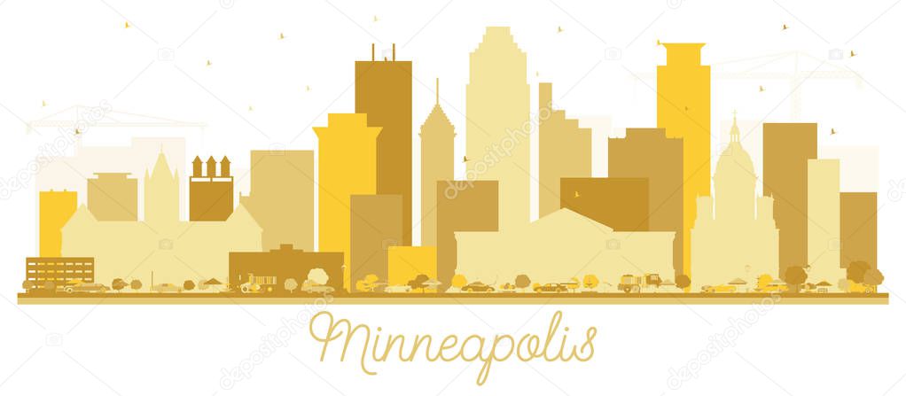 Minneapolis Minnesota USA Skyline Golden Silhouette. Vector Illustration. Simple Flat Concept for Tourism Presentation, Placard. Business Travel Concept. Minneapolis Cityscape with Landmarks.