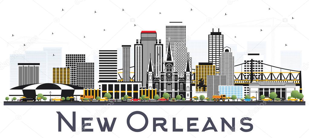 New Orleans Louisiana City Skyline with Gray Buildings Isolated on White. Vector Illustration. Business Travel and Tourism Concept with Modern Architecture. New Orleans USA Cityscape with Landmarks.