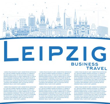 Anahat Leipzig Almanya şehir manzarası ile mavi binalar ve kopya alanı. Vektör çizim. İş seyahat ve Turizm kavramı tarihi mimarisi ile. Leipzig Cityscape yerler ile.