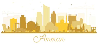 Amman Jordan Skyline siluet altın binaları ile. Vektör çizim. İş seyahat ve Turizm kavramı Modern mimariye sahip. Amman Cityscape yerler ile.
