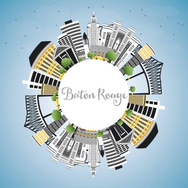 Baton Rouge Louisiana City Skyline with Color Buildings, Blue Sky and Copy Space. Vector Illustration. Travel and Tourism Concept with Modern Architecture. Baton Rouge USA Cityscape with Landmarks. clipart