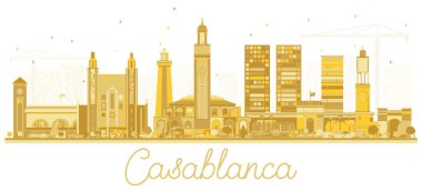 Casablanca Morocco şehir manzarası siluet altın binaları ile. Vektör çizim. İş seyahat ve Turizm kavramı tarihi mimarisi ile. Casablanca Cityscape yerler ile.