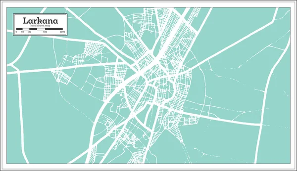 Larkana Pakistan Mappa Città Stile Retrò Mappa Del Contorno Illustrazione — Vettoriale Stock