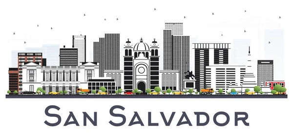 San Salvador City Skyline Avec Bâtiments Gris Isolés Sur Blanc — Image vectorielle