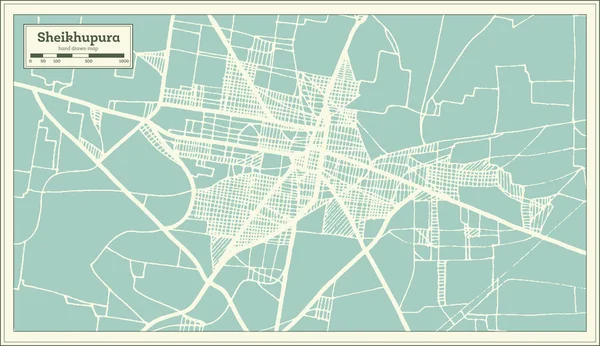 Sheikhupura Pakistan Mappa Della Città Stile Retrò Mappa Del Contorno — Vettoriale Stock