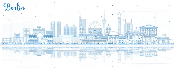 Esquema Berlin Alemania City Skyline Con Edificios Azules Reflexiones Ilustración — Archivo Imágenes Vectoriales