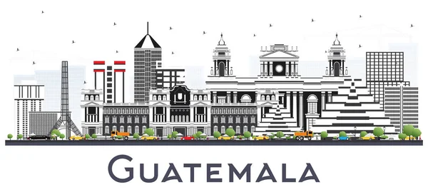 Guatemala City Skyline Dengan Gray Buildings Terisolasi White Vector Illustration - Stok Vektor