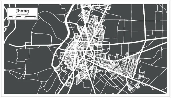 Карта Города Джанг Пакистан Стиле Ретро Карта Контуров Векторная Миграция — стоковый вектор