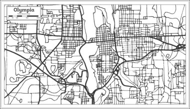 Olympia Washington ABD şehir haritası Retro tarzı. Anahat harita. Vektör çizim.