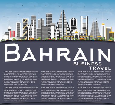 Bahreyn şehir manzarası ile gri binalar, mavi gökyüzü ve kopya alanı. Vektör çizim. İş seyahat ve Turizm kavramı Modern mimariye sahip. Bahreyn Cityscape yerler ile.