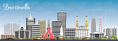 Brazzaville Kongo şehir manzarası gri binalar ve mavi gökyüzü ile Cumhuriyeti. Vektör çizim. İş seyahat ve Turizm kavramı tarihi mimarisi ile. Brazzaville Cityscape yerler ile.