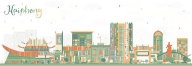 Haiphong Vietnam şehir manzarası ile renk binalar. Vektör çizim. İş seyahat ve Turizm kavramı tarihi mimarisi ile. Haiphong Cityscape yerler ile.