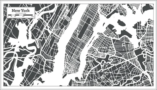 New York Usa City Map Estilo Retro Mapa Contorno Ilustração — Vetor de Stock