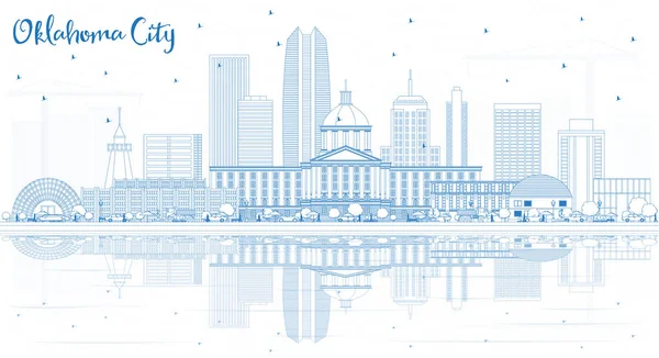 Outline Oklahoma City Skyline Blue Buildings Reflections Vector Illustration Business — Stock Vector