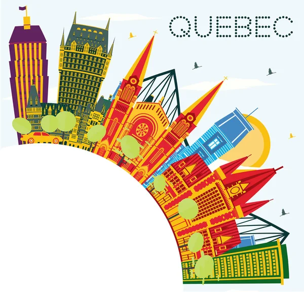 Quebec Canada City Skyline Color Building Blue Sky Copy Space — стоковый вектор