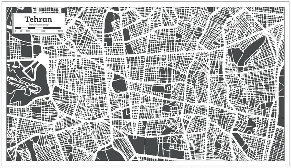 レトロなスタイルでテヘラン イラン都市マップ 概要地図 ベクトル図 — ストックベクタ