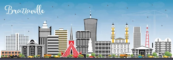 Brazzaville Republika Konga Panoramę Szarości Budynków Błękitne Niebo Ilustracja Wektorowa — Wektor stockowy