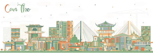 Can Tho Panoramę Miasta Wietnamu Kolor Budynków Ilustracja Wektorowa Podróże — Wektor stockowy