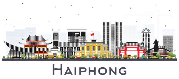 Haiphong Vietnam City Skyline Con Edificios Grises Aislados Blanco Ilustración — Vector de stock