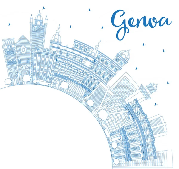 Delinear Genoa Itália Cidade Skyline Com Edifícios Azuis Espaço Cópia — Vetor de Stock