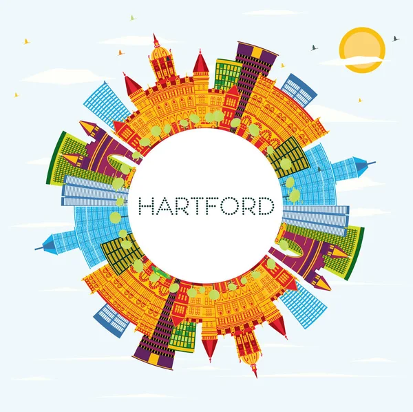 Hartford Connecticut Usa Panorama Barevné Budovy Modrá Obloha Kopírovat Prostoru — Stockový vektor