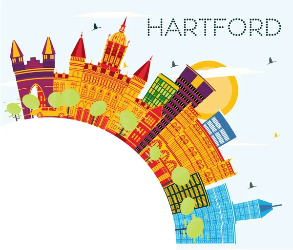 Hartford Connecticut Usa Panorama Barevné Budovy Modrá Obloha Kopírovat Prostoru — Stockový vektor