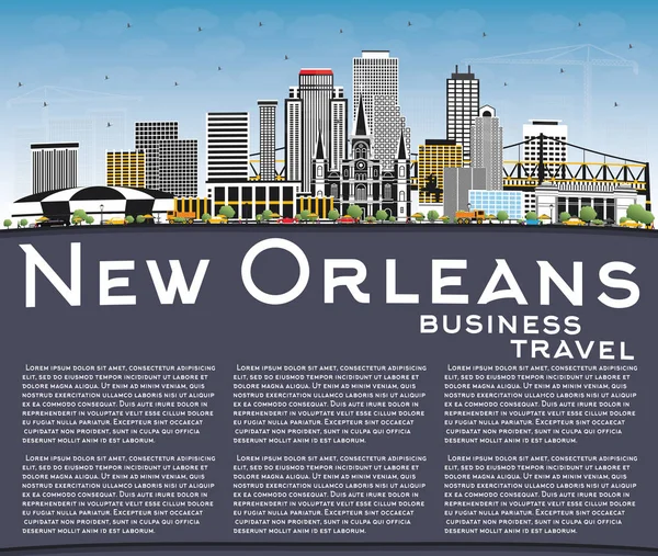 New Orleans Louisiana City Skyline Gray Buildings Blue Sky Copy — Vector de stock