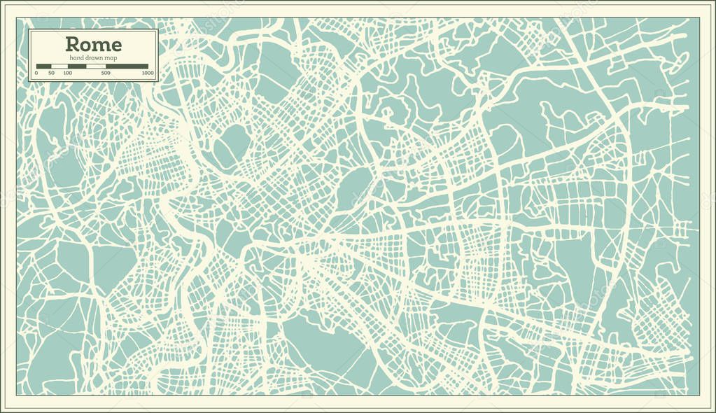Rome Italy City Map in Retro Style. Outline Map. Vector Illustration.