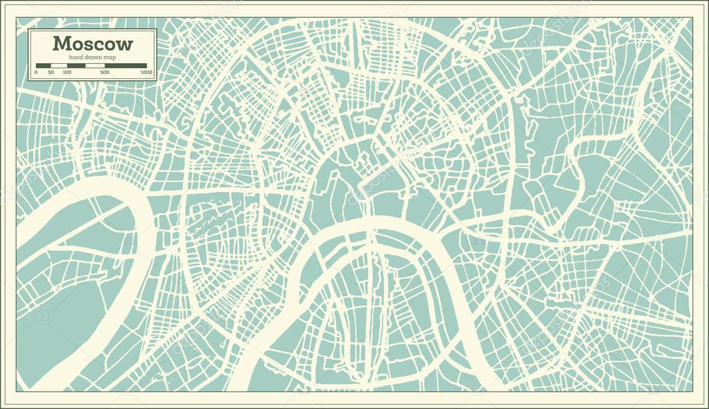 Moscow Russia City Map in Retro Style. Outline Map. Vector Illustration.