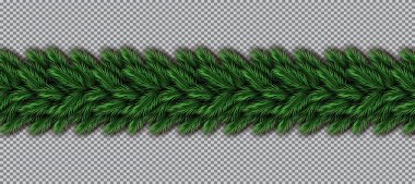 Noel ağacı dalları üzerinde şeffaf arka plan ile sınır. Vektör çizim. Köknar dal kenarlık.