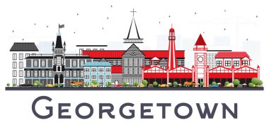 Georgetown Guyana şehir manzarası ile gri beyaz izole binalar. Vektör çizim. İş seyahat ve Turizm kavramı Modern mimariye sahip. Georgetown Cityscape yerler ile.