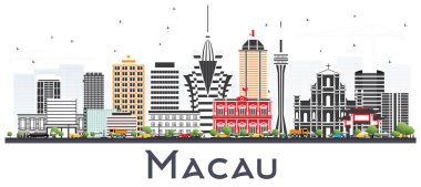 Macau Çin şehir manzarası siluet altın binaları ile. Vektör çizim. İş seyahat ve Turizm kavramı Modern mimariye sahip. Macau Cityscape yerler ile.