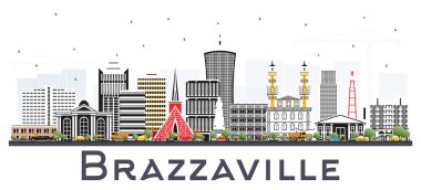 Brazzaville Kongo şehir manzarası ile gri beyaz izole binalar Cumhuriyeti. Vektör çizim. İş seyahat ve Turizm kavramı tarihi mimarisi ile. Brazzaville Cityscape yerler ile.