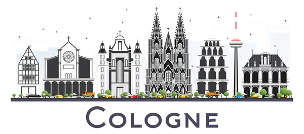 Cologne Allemagne Skyline Avec Bâtiments Gris Isolés Sur Blanc Illustration — Image vectorielle