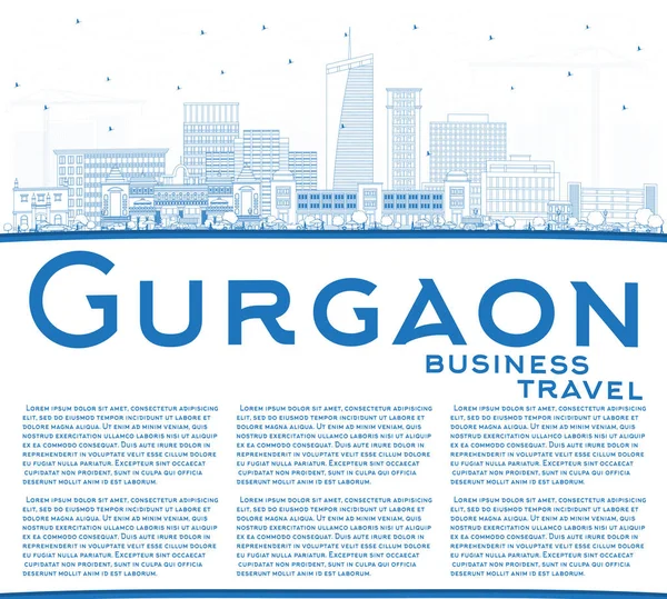 Umreißen Gurgaon Indien City Skyline Mit Blauen Gebäuden Und Kopieren — Stockvektor