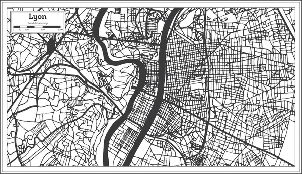 Lyon Frankrijk Stadsplan Retro Stijl Kaart Van Omtrek Vectorillustratie — Stockvector