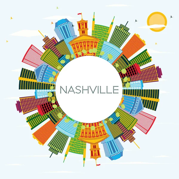 Nashville Tennessey City Skyline Color Building Blue Sky Copy Space — стоковый вектор