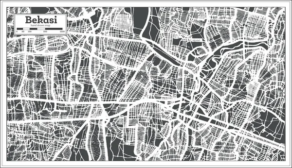 Mapa Cidade Bekasi Indonesia Estilo Retro Mapa Contorno Ilustração Vetorial — Vetor de Stock