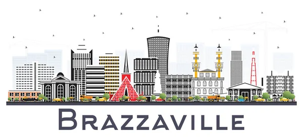 Brazzaville Republiken Kongo Stadssilhuetten Med Grå Byggnader Isoleras Vitt Vektorillustration — Stock vektor