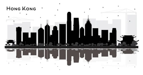 Hong Kong China City Skyline Noir Blanc Silhouette Concept Plat — Image vectorielle