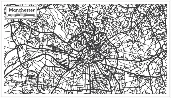 Manchester Angleterre City Map Dans Style Rétro Carte Des Contours — Image vectorielle