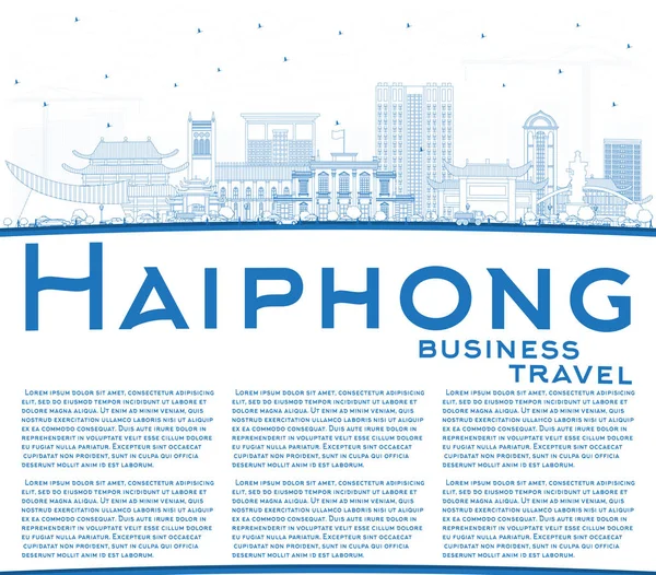 Esquema Haiphong Vietnam City Skyline Con Edificios Azules Espacio Copia — Vector de stock