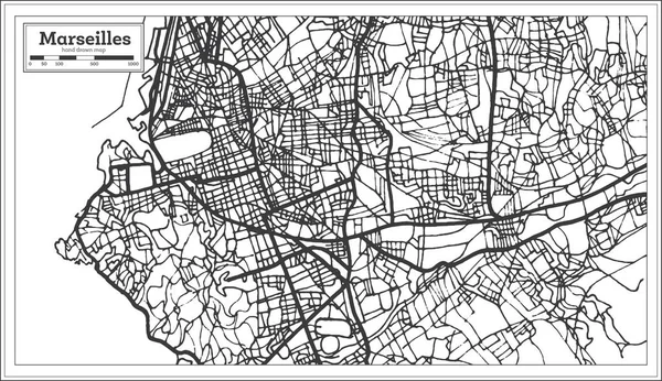 レトロなスタイルでマルセイユ フランス都市マップ 概要地図 ベクトル図 — ストックベクタ