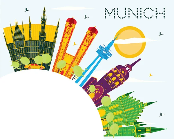 Munich Alemania City Skyline Con Edificios Color Cielo Azul Espacio — Archivo Imágenes Vectoriales